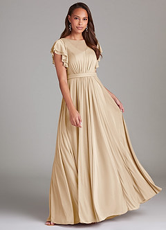 Azazie Daphne Modest Bridesmaid Dresses A-Line Ruched Mesh Floor-Length Dress image1