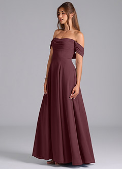 Azazie Almina Brautjungfernkleider Wandelbar A-Linie Schulterfrei Chiffon Kleid Sangria image6