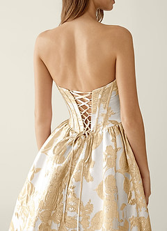 Allegra Champagne Blommig Jacquard Omlott A-linjeformad Balklänning image6