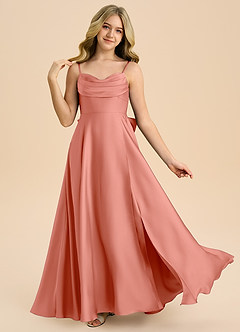 Azazie Bear Junior Coral A-Line Sweetheart Neckline Stretch Satin Dress image1