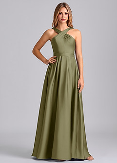 Azazie Dixie Bridesmaid Dresses Pistachio A-Line Pleated Stretch Satin Dress image3
