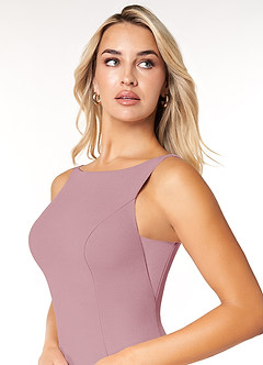 Azazie Rogue Final Sale Vintage Mauve Mermaid Scoop Side Slit Stretch Crepe Dress image6