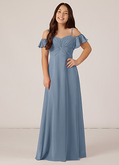 Azazie Juna Junior Dusty Blue A-Line Off the Shoulder Chiffon Dress image1