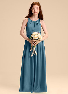 Azazie Bibiane Junior Jurk van Stretch Satijn met A-Lijn Geplooid Bermuda image4