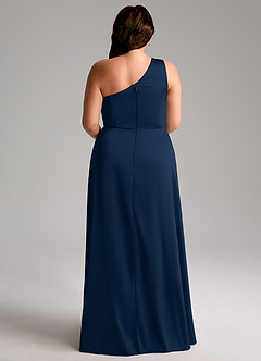 Azazie Brooke Bridesmaid Dresses Dark Navy A-Line One Shoulder Stretch Satin Dress image9
