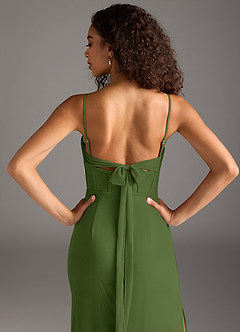 Azazie Mai Bridesmaid Dresses Olive Sheath Pleated Mesh Dress image6