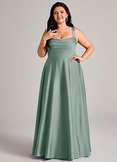 Azazie Shaude Robes de demoiselle d'honneur Robe Trapèze en Satin extensible Plissée Sauge D'argent image8