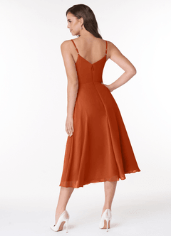 Azazie Clarissa Bridesmaid Dresses Burnt Orange A-Line V-Neck Chiffon Dress image3
