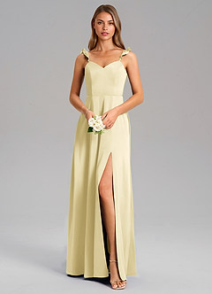 Azazie Everett Bridesmaid Dresses Lemon Sorbet A-Line Stretch Satin Dress image5