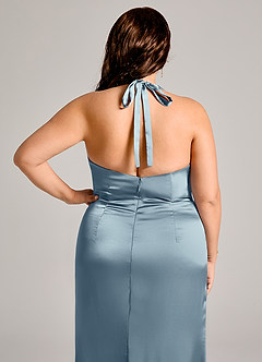 Azazie Valerie Bridesmaid Dresses Dusty Blue Mermaid Pleated Stretch Satin Dress image2