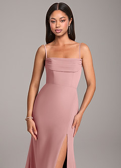 Azazie Saige Bridesmaid Dresses Dusty Rose Sheath Off the Shoulder Chiffon Convertible Dress image2