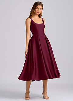 Azazie Amalie Bridesmaid Dresses Mulberry A-Line Pleated Stretch Satin Dress image1