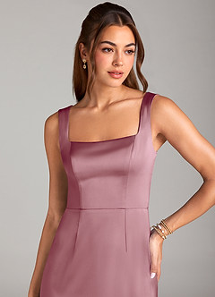 Azazie Flori Bridesmaid Dresses Vintage Mauve Sheath Side Slit Stretch Satin Dress image5