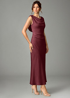 Azazie Kieryn Bridesmaid Dresses Merlot Mermaid Pleated Stretch Satin Dress image3