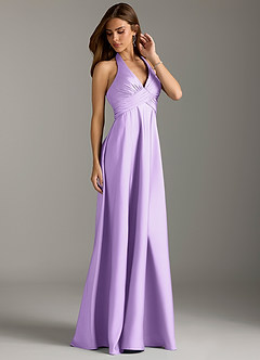 Azazie Tessie Robes de demoiselle d'honneur Robe Trapèze en Satin extensible Plissée Lilas image4