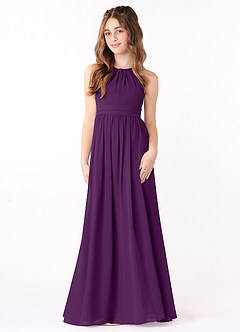 Azazie Jaylah Junior Grape A-Line Ruched Chiffon Dress image2