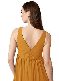 Azazie Yetta Maternity Bridesmaid Dresses A-Line V-Neck Gathered Chiffon Floor-Length Dress image3