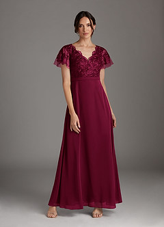 Azazie Singer Final Sale Agave A-Line V-Neck Lace Chiffon Dress image1