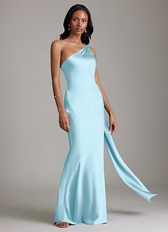 Azazie Galinda Brudtärnklänningar Klä av Sjöjungfru i Stretch Satin Ena axeln Himmelsblå image5