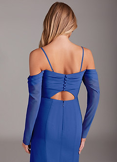 Azazie Hallie Bridesmaid Dresses Royal Blue Mermaid Long Sleeve Chiffon Dress image6