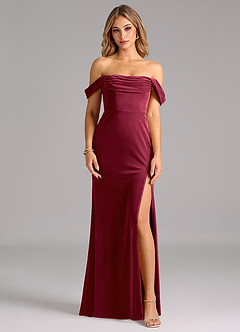 Azazie Saige Bridesmaid Dresses Burgundy Sheath Off the Shoulder Velvet Convertible Dress image3