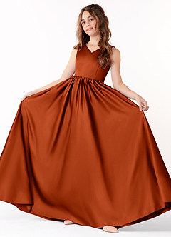 Azazie Hathaway Junior Paprika A-Line Bow Stretch Satin Dress image3