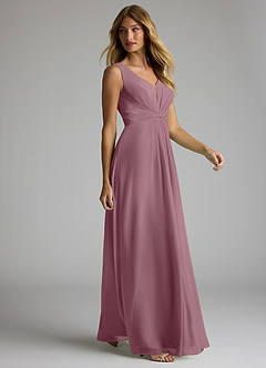 Azazie Gina Final Sale Vintage Mauve A-Line V-Neck Pleated Chiffon Dress image4