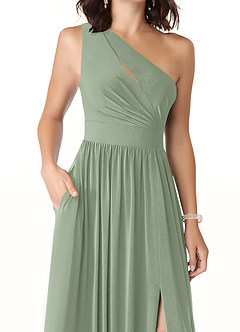Azazie Jasna Bridesmaid Dresses Agave A-Line One Shoulder Luxe Knit Dress image5