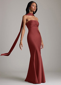 Azazie Saylor Vestidos de damas de honor Vestido Terracota de Satén Elástico de Corte Sirena con Palabra de honor image10