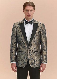 front Samuel Champagne Floral Jacquard Peak Lapel Tuxedo Jacket