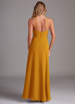 Azazie Bailey Bridesmaid Dresses Butterscotch A-Line Halter Side Slit Chiffon Dress image2