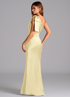 Azazie Yuanna Bridesmaid Dresses Lemon Sorbet Mermaid One Shoulder Stretch Satin Dress image6