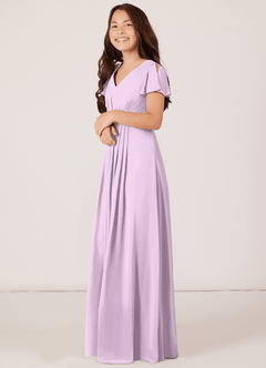 Azazie Peony Junior Robe Trapèze en Mousseline de soie Plissée Frostiges Flieder image3