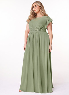 Azazie Daphne Modest Bridesmaid Dresses A-Line Ruffled Chiffon Floor-Length Dress image8