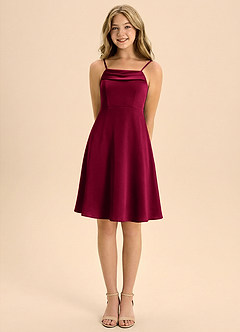 Azazie Anselie Junior Vestido de Borgoña de Satén Elástico de Corte en A con Plisado image5