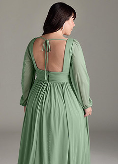 Azazie Norah Robes de demoiselle d'honneur Robe Trapèze en Mousseline de soie Col en V, manches longues Matcha image13