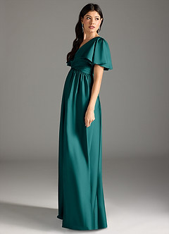 Azazie Verna Robes de demoiselle d'honneur de maternité Robe Trapèze Rayé Longueur ras du sol Satin extensible image7
