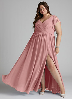 Azazie Zella Bridesmaid Dresses Dusty Rose A-Line Lace Chiffon Dress image7
