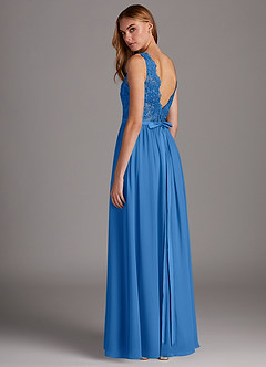 Azazie Elly Bridesmaid Dresses Blue Jay A-Line Lace Scoop Neck Chiffon Dress image5