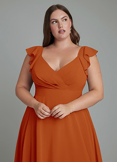 Azazie Leilani Brautjungfernkleider A-Linie Plissee Chiffon Kleid Paprika image11