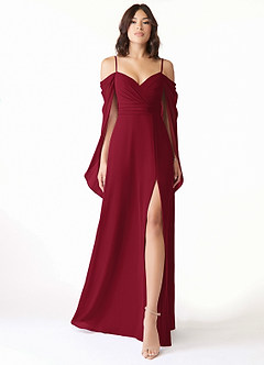 Azazie Cienna Bridesmaid Dresses Burgundy A-Line Off the Shoulder Chiffon Dress image1