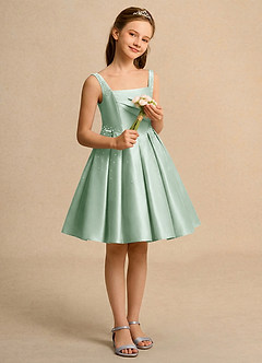 Azazie Jello vestidos de niña de las flores Vestido de Agave de Satin Mate de Princesa con Plisado image4