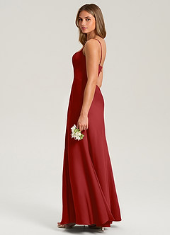 Azazie Lidia Abiti da Damigella Abito Sirena in Raso Elasticizzato Spacco Laterale Melograno image13