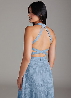 Azazie Clarice Brautjungfernkleider Eine Linie Seitliche Cut-Outs Blumen-Burnout Kleid Puderblau image6