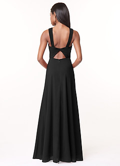 Azazie Brandie Vestidos de damas de honor Vestido de Negro de Chifón elástico de Corte en A con Plisado image2