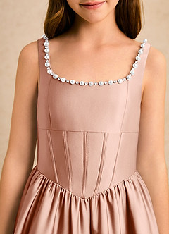 Azazie Enid Girls Formal Blumenmädchenkleider A-Linie Mit Perlen Stretch-Satin Kleid Roségold image6