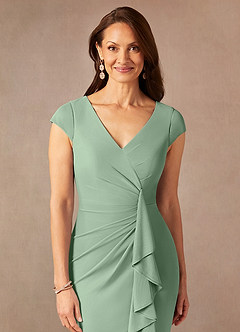 Azazie Renetta Mother of the Bride Dresses Matcha Sheath V-Neck Pleated Mesh Dress image6