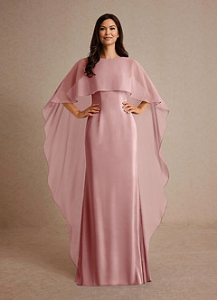 Azazie Milfred Mother of the Bride Dresses Dusty Rose Sheath Boatneck Stretch Satin Dress image2