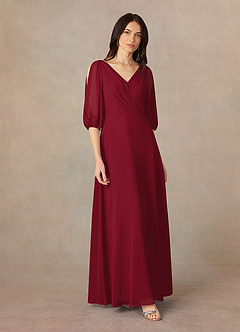 Azazie Bronwyn vestidos de madre de la novia Vestido de Borgoña de Gasa de Corte En A con Cuello de pico fruncido image2