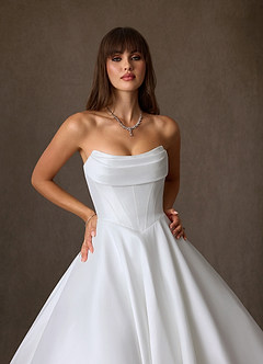 Azazie Theresa 웨딩드레스 A라인 스트랩리스 미카도 채플 트레인 드레스 image7